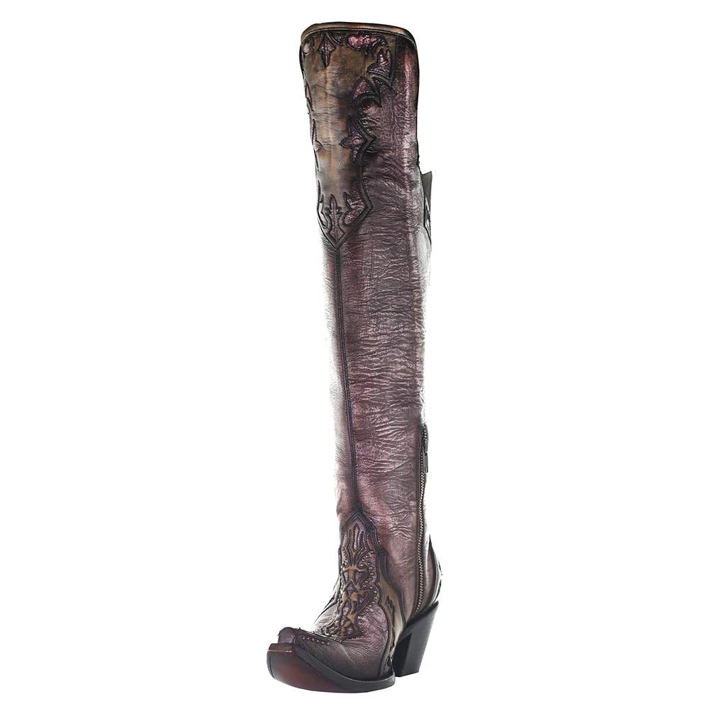 Corral Womens Bone/Chocolate OVerlay Tall Top Boot 4 Corral Womens Bone/Chocolate OVerlay Tall Top Boot - Image 2