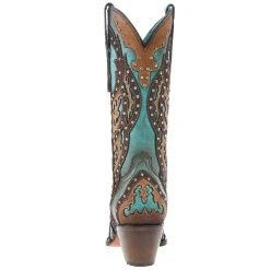 Corral Women's Tan Embroidery-Turquoise Overlay 13 In Top Snip Toe Boot -Ariat shop C3943 04