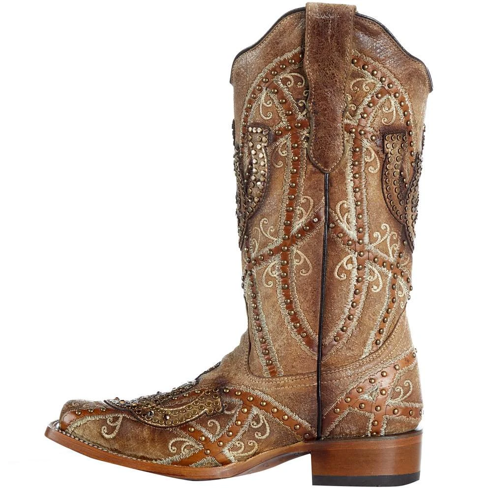 Nrs Footwear Womens Corral Brown Horse Shoe Overlay Boot 5 Nrs Footwear Womens Corral Brown Horse Shoe Overlay Boot - Image 3