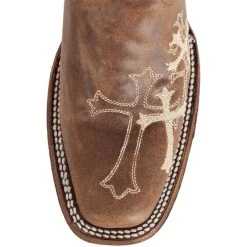 Circle G Women's Brown And Beige Cross Embroidered Cowgirl Boots -Ariat shop L5042 toe