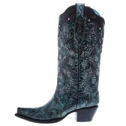 Corral Women's Green-Black Overlay Embroidery 13 In Top Snip Toe Boot 9 Corral Women's Green-Black Overlay Embroidery 13 In Top Snip Toe Boot -Ariat shop L5089 03