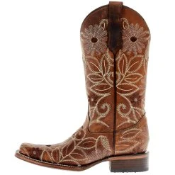 Circle G Women's Tan Floral Embroidery 12 In Top Square Toe Boot 9 Circle G Women's Tan Floral Embroidery 12 In Top Square Toe Boot -Ariat shop L5837 03