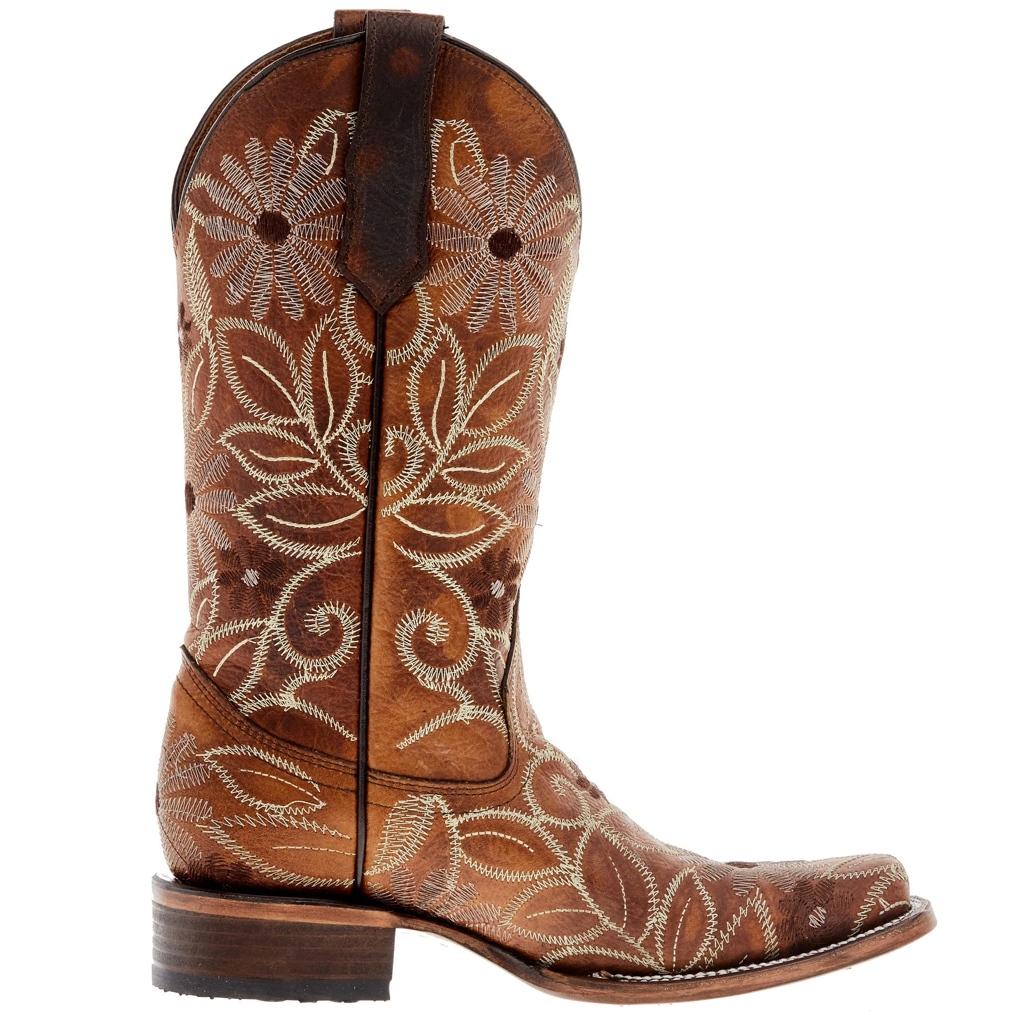 Circle G Women's Tan Floral Embroidery 12 In Top Square Toe Boot 7 Circle G Women's Tan Floral Embroidery 12 In Top Square Toe Boot - Image 5