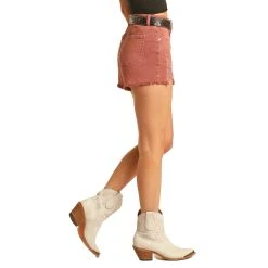 Rock & Roll Denim Women's Dark Pink Distressed Denim Shorts -Ariat shop RRWD68RZTKZ 02