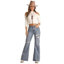 Rock & Roll Denim Womens Distressed Comfort Flare -Ariat shop RRWD8HR0SH 01