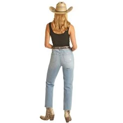 Rock & Roll Denim Women's High Rise Distressed Straight Crop -Ariat shop RRWD9HRZTP B 02