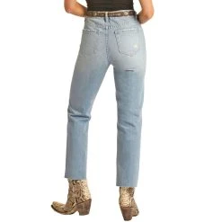 Rock & Roll Denim Women's High Rise Distressed Straight Crop -Ariat shop RRWD9HRZTP 02