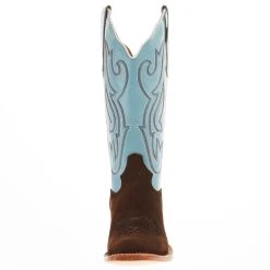 R. WATSON BOOTS R Watson Boots Women's Chocolate Rough Out 13 In Sky Blue Top Cowgirl Boot -Ariat shop RWL2022 69 02