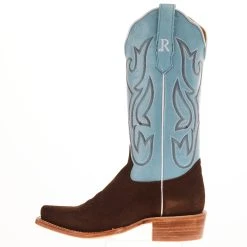 R. WATSON BOOTS R Watson Boots Women's Chocolate Rough Out 13 In Sky Blue Top Cowgirl Boot -Ariat shop RWL2022 69 03