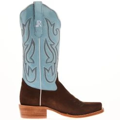 R. WATSON BOOTS R Watson Boots Women's Chocolate Rough Out 13 In Sky Blue Top Cowgirl Boot -Ariat shop RWL2022 69 05