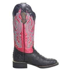 Tanner Mark Boots Women's Tanner Mark Imitation Ostrich Matte Black With Volcano Fuchsia Top Cowgirl Boots -Ariat shop TML205527 1