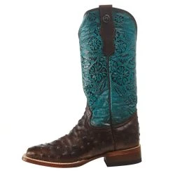 Tanner Mark Boots Women's Nicotine Ostrich Turquoise Top Cowgirl Boot -Ariat shop TML207059 3