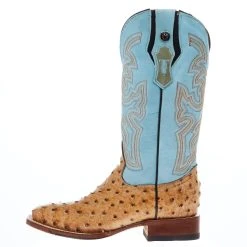 Tanner Mark Boots Womens Ostrich Print 13 In Palermo Blue Top Cowgirl Boot -Ariat shop TML207101 03