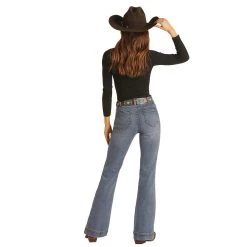 Rock & Roll Denim Women's Medium Wash Mid Rise Trouser -Ariat shop W8M2679 3