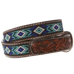 Western Fashion Mens Brown Belt With Blue And Turquoise Beading XIBB101 -Ariat shop XIBC 1 1