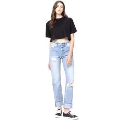 Flying Monkey Women's High Rise 90's Vintage Straight Jeans With Cuff Hem 6 Flying Monkey Women's High Rise 90's Vintage Straight Jeans With Cuff Hem -Ariat shop Y2350 STRAIGHT 2